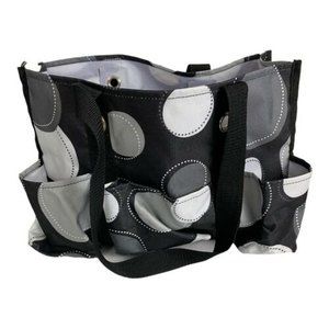 Thirty One Onyx Medallion Jewelry Makeup Travel Fold Bag Button Zip Close Black